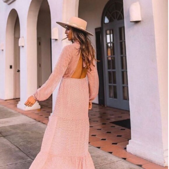 NWT MINKPINK Open Back Blush with Black Polkadot Maxi Dress XSMALL - Picture 11 of 16